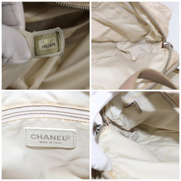 CHANEL New Travel Line Hand Bag Nylon 2way Beige Silver CC Auth 143907 - Picture 15 of 16